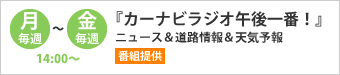 『カーナビラジオ午後一番！～ニュース＆道路情報＆天気予報』番組提供　平日毎日14：00～