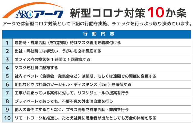 株式会社アーク 新型コロナ対策10か条